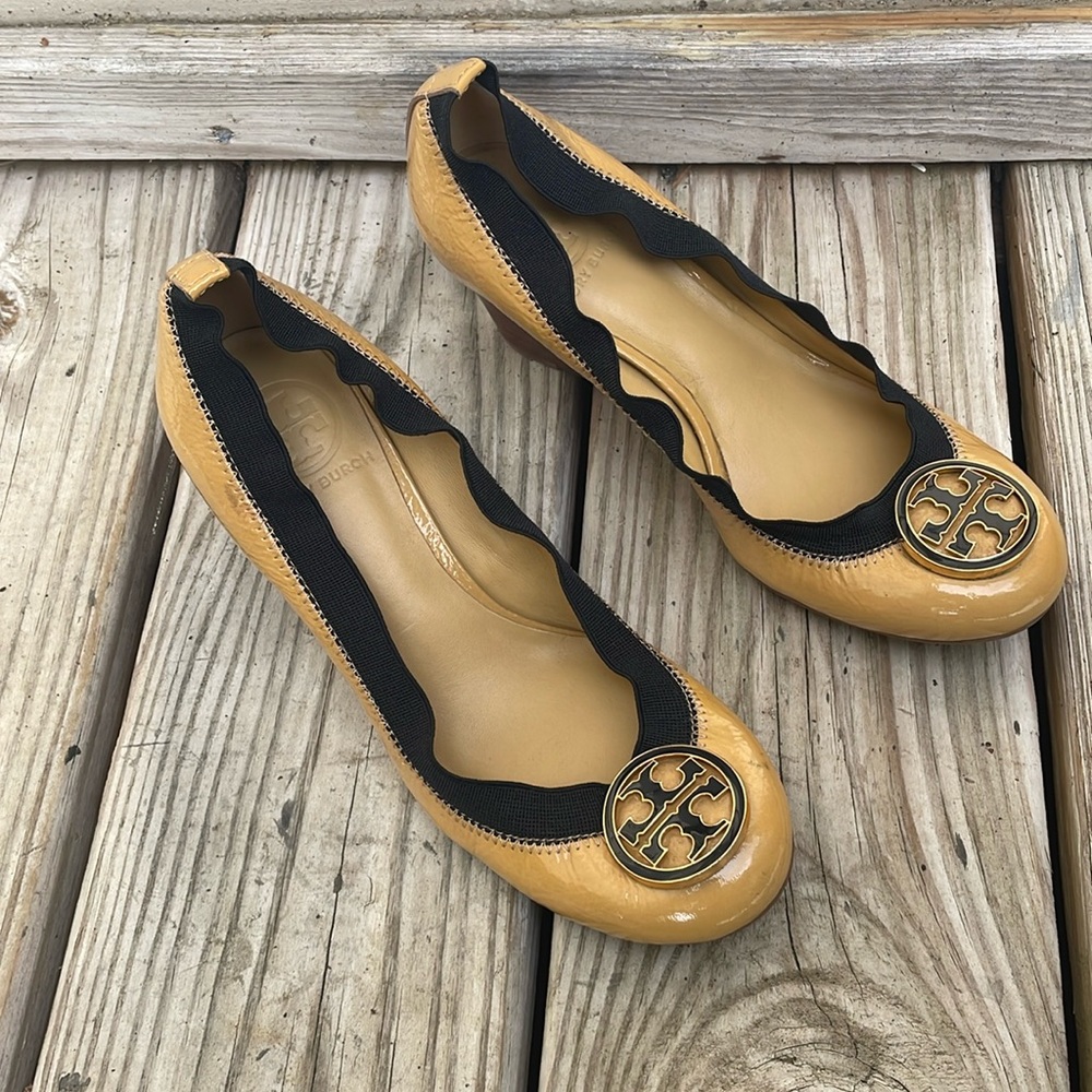 Tory Burch "Caroline" Mustard Wedges Size 6.5
